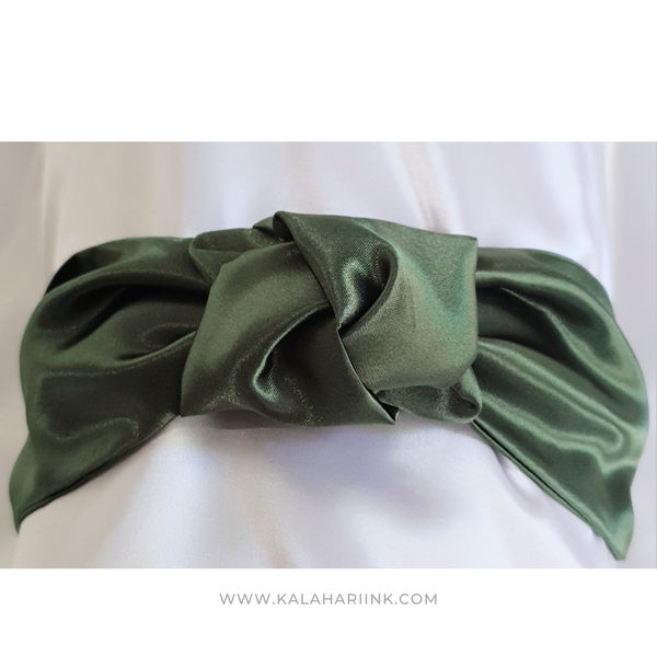 Knotted Satin Headband - FOREST GREEN